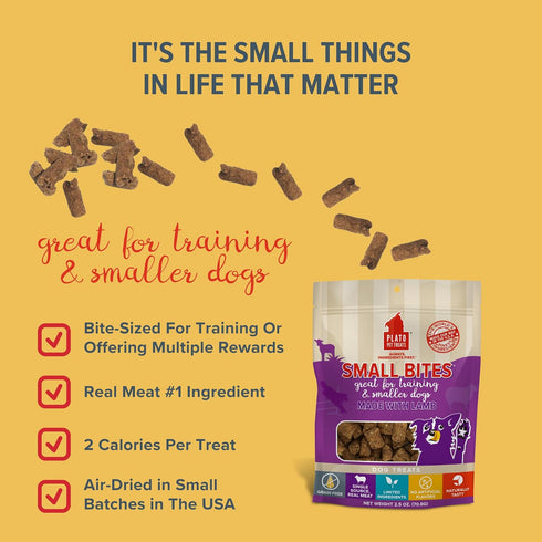 PLATO Pet Treats Air Dried Small Bites Dog Treats, Natural Bite Sized Real Meat & Lamb, Grain Free & High Protein, Made in The USA, 2.5oz...