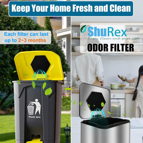 12-Pack Universal Stick-on Trash Can Odor Absorbing Filters, Activated Charcoal Purifying Deodorizer for Trash Cans, Compost Buckets, Countertop a...