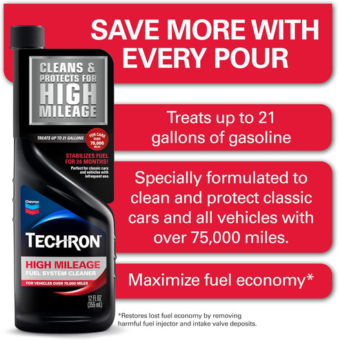 Chevron Techron High Mileage Fuel System Cleaner, 12 oz, Pack of 1...