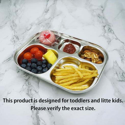 Korean Stainless Steel Divided Plates by KS&E, Little Kids Toddlers Babies small Tray, BPA Free, Diet Food Control, Compact Serving Platter, Snack...