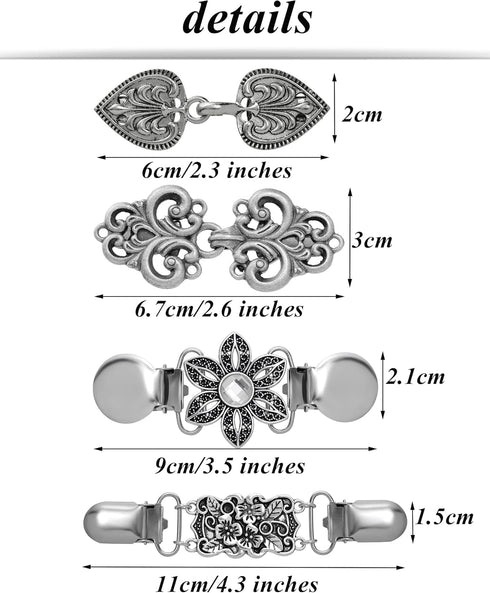 Tornito 12Pcs Vintage Sweater Shawl Clips Retro Cardigan Collar Shirt Waist Clip Dresses Chain Clip Antique Flowers Pattern Brooch Pins Clip for W...