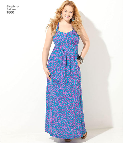 Simplicity 1800 Women's Open Neckline Dress Sewing Patterns, Sizes 20W-28W...