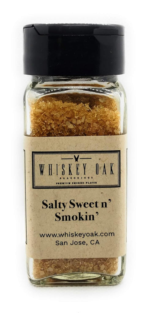 Whiskey Oak Salty Sweet n' Smokin' - 3.00 oz Kosher Salt and Raw Sugar Naturally Smoked using Oak Whiskey Barrels, Whiskey Oak Seasonings...