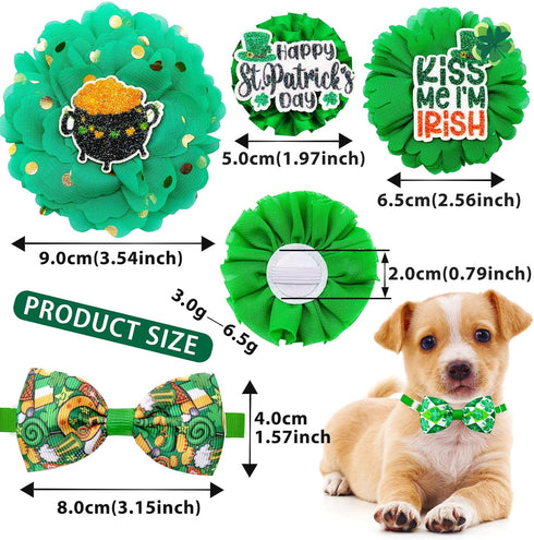 24pcs St.Patrick's Day Dog Bow Ties, Adjustable Green Pet Small Dog Collar Attachment Grooming Bowties, Lucky Clover Dog Bow Ties for Holiday Fest...
