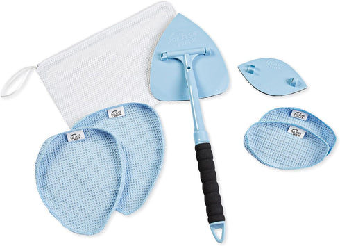 Pro Home Surface and Glass Cleaning Tool - Extendable Handle and Washable Reusable Microfiber Cloths - Clean Hard to Reach/Tight Corners/Large Mir...