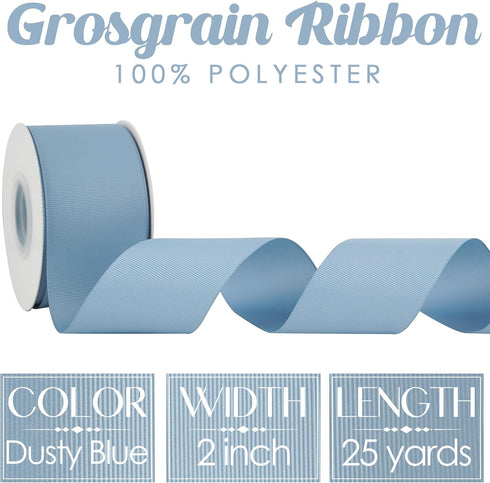 MEEDEE Dusty Blue Grosgrain Ribbon 2 Inch Grosgrain Hair Ribbon 25 Yards Per Roll Blue Wedding Ribbon for Hair Bow Supplies Boutique Grosgrain Rib...