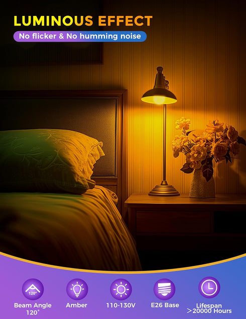 JandCase Amber Light Bulbs for Healthy Sleep, 3W Warm Light Bulbs Blue Light Blocking, Low Watt Light Bulbs 40W Equivalent, E26 A19 Dim Light Bulb...