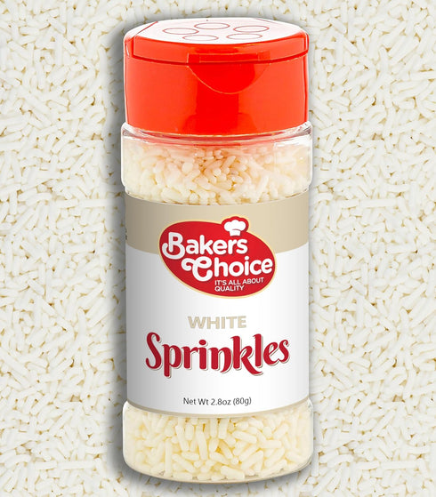 Bakers Choice White Sprinkles for Baking - Jimmies Sprinkles for Ice Cream Toppings - Dairy Free, Kosher 2.8 oz....