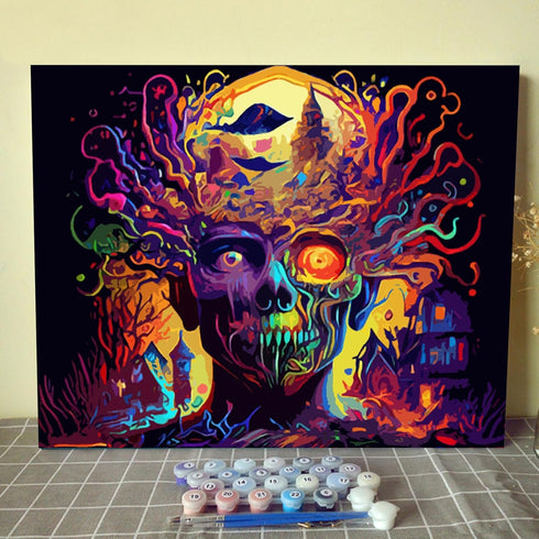 Aihonmin DIY Paint by Numbers,Peculiar Sugar Skull,Canvas Oil Painting Kit for Kids & Adults,16x20 Inch Drawing Paintwork Acrylic Pigment,for Home...