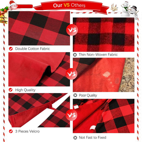 Christmas Tree Skirt Red Black Buffalo Plaid Tree Skirt Small 24 inch Cotton Linen Fabric for Fall Farmhouse Thanksgiving Xmas Holiday Check Tree ...