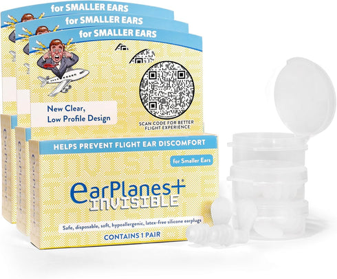 EarPlanes+ Invisible Airplane Travel Ear Protection Clear low-Profile Design (Small, 3, Count)...