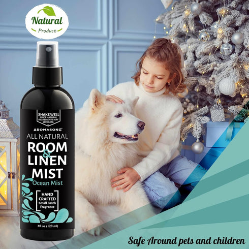 Aromasong All Natural Ocean Mist Room & Linen Spray For Pillows and Sheets - Odor Eliminator Bed Spray Air Freshener All Natural Essential Oil Spr...