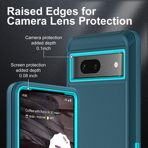 for Google Pixel 7a Case, Military Grade 3 in 1 Heavy Duty Shockproof/Drop Proof/Dust Proof Case with 2Pcs Tempered Glass Screen Protector (Blue/T...