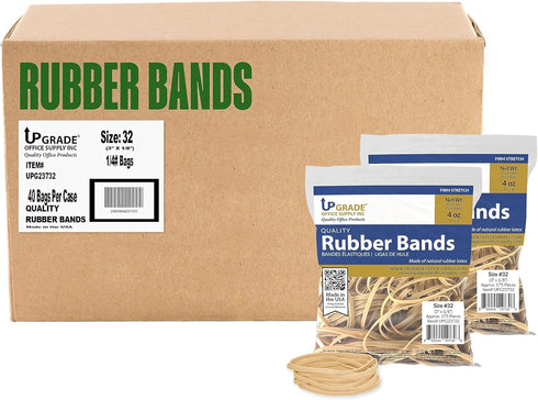 Upgrade Office Supply UPG23732PK2 Rubber Bands, Size #32 (3" x 1/8"), 4 oz. Bags (2 Pack), Natural Crepe Color, Made in USA...