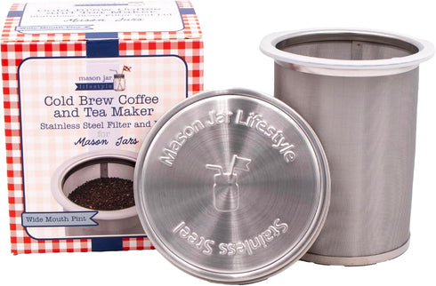 16oz Pint Cold Brew Coffee and Tea Maker Stainless Steel Filter for Mason Jars With Lid and 2 Silicone Seals (No Jar)...