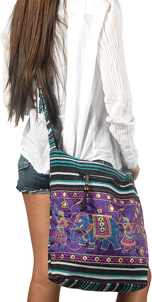 TribeAzure Elephant Hobo Shoulder Bag Cotton Sling Crossbody Handbag Boho Hippie Books Market Spacious Colorful Roomy Casual...