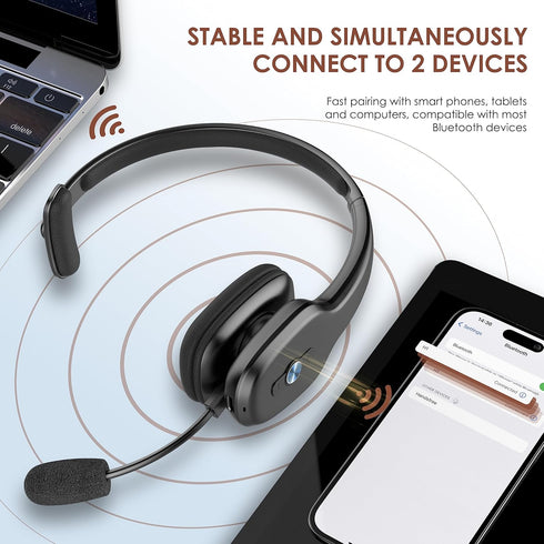 Bluetooth Headset, Trucker Bluetooth Headset with Microphone, 60 Hours Working Time Wireless on-Ear Headset for Computer Cell Phone Trucker Home O...