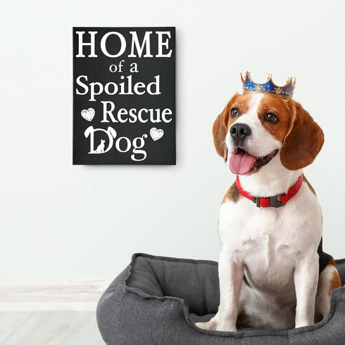 Home of a Spoiled Rescue Dog Wooden Sign, Black and White Dog Lover Decor, Gift for Pet Owners Dog Moms, Made in USA...