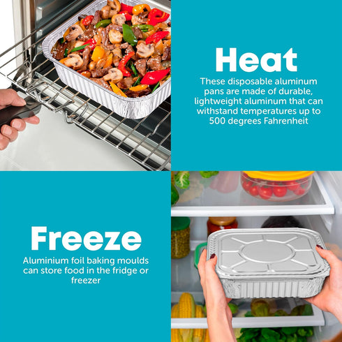 8x8 Disposable Aluminum Pans With Lids - 10 Pack Foil Pans For Cooking, Baking Cakes, Roasting & Homemade Breads - Disposable Food Containers With...