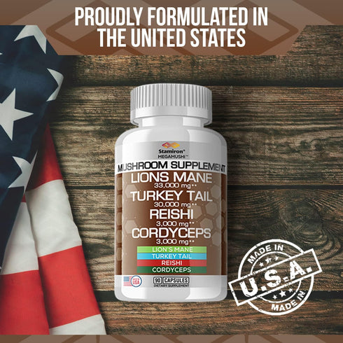 Stamiron Lions Mane Supplement Turkey Tail Mushroom Capsules with Cordyceps Extract & Reishi Mushrooms - Alt to Mushroom Gummies, Mushroom Powder,...