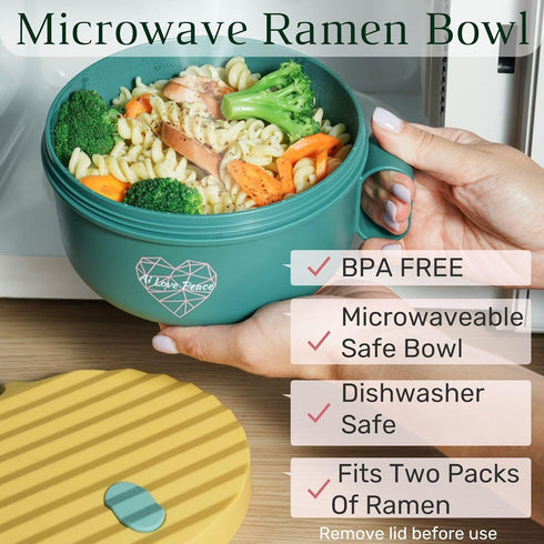 AI LOVE PEACE Microwave Ramen Soup Bowl - Instant Noodle Cooker for Dorm Room Essentials with Lid - Ramen Maker - Microwave Safe Bowls Ramen Cooke...