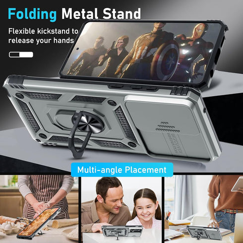 for Motorola Moto G Stylus 5G 2024 Case Built in Slide Camera Lens Cover+Screen Protector+Finger Ring Holder Kickstand,Heavy Duty Shockproof Full ...