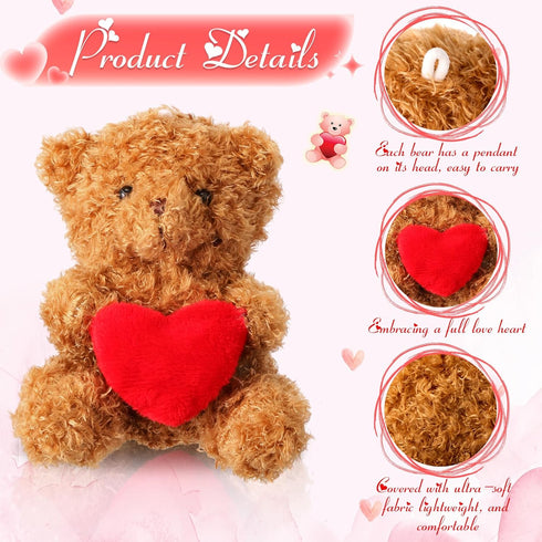Shappy 10 Pcs Mini Plush Bears with Heart 4 Inch Small Bear Fuzzy Bear Stuffed Animal Tiny Bear Soft Plush Bear Doll Party Favor for Kids Classroo...