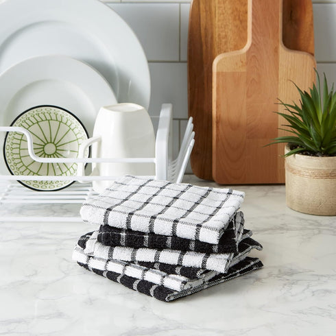 DII Basic Terry Collection Windowpane Dishcloth Set, 12x12, Black, 6 Piece...