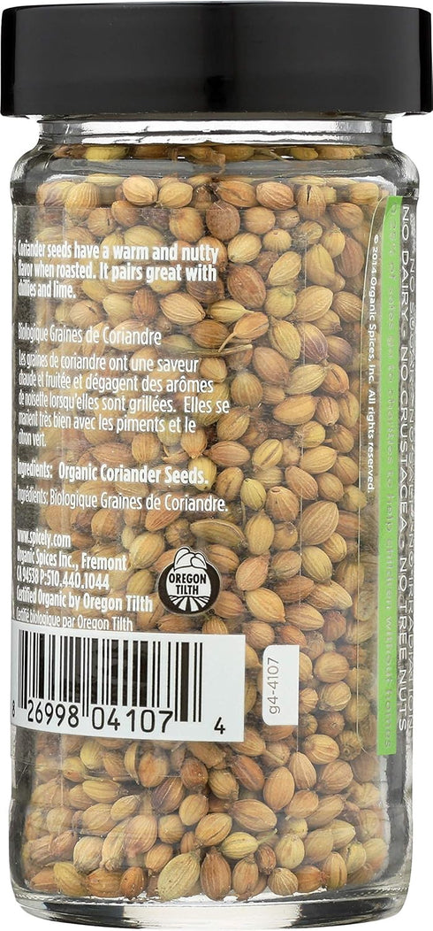 Spicely Organic Coriander Seeds Whole 0.70 Ounce Jar Certified Gluten Free...