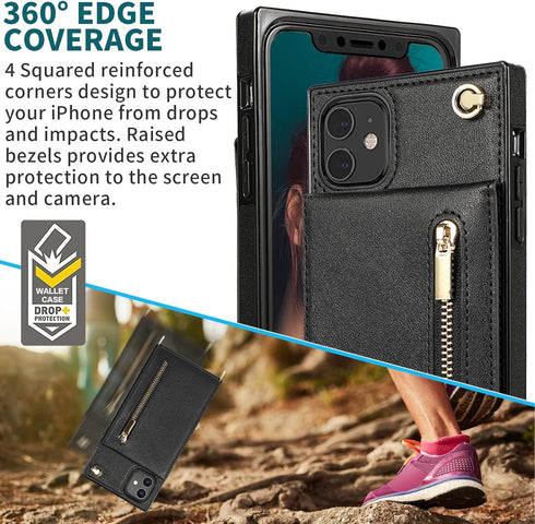 HOGGU Compatible for iPhone 11 case,Crossbody Wallet Case Leather with Card Holder,Kickstand,Magnetic Closure Flip Folio Zipper Purse,Adjustable R...