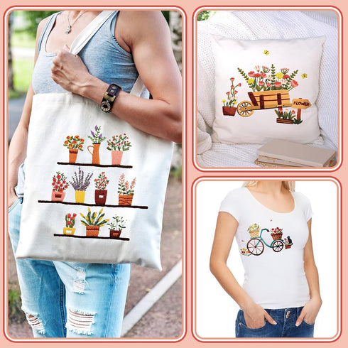 Kigley 5 Sets Embroidery Starter Kit for Adults Plant Lover Gifts for Women Beginners Flower Embroidery Shop Pattern for Kids Cross Stitch Set Nee...
