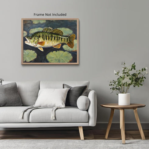 Posterizer 1 pcs- little bass fish near lily pads-Art for Animal Lovers-Landscape & Nature Art- Living Room Bedroom Decor- unframed wall art...