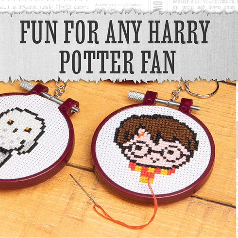 Harry Potter Stamped Cross Stitch 4 Pack, Embroidery Starter Kit for Beginners, Four Patterns, Fun & Easy Backpack Charms Craft Activity for Fans...