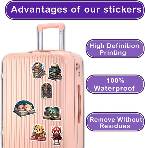 Pack 50 PCS Reading Book Stickers Waterproof Vinyl Decals Aesthetic Items for Adults Teens Lovers Readers Women Labels Decor Scrapbooks Laptop Pho...