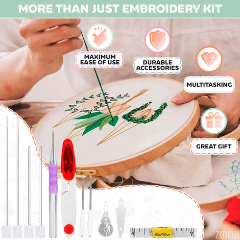 Embroidery Kit for Beginners Adults - Punch Needle Embroidery Kits 100 Colors Thread Sewing Kit for Adults Knitting Tool Kit Set Craft Organizer -...