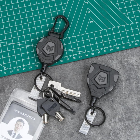 MNGARISTA Heavy Duty Retractable Keychain, Belt Clip Ver. & Carabiner Ver., 8 oz Retraction, 31.5" Steel Rope, Tactical ID Badge Reel with Key Cha...