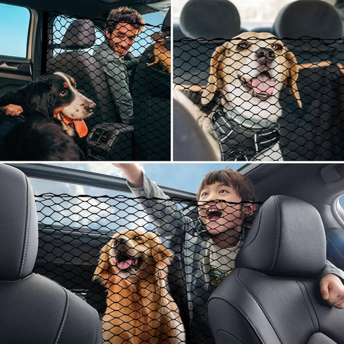 Dog Barrier for Car SUV, 47" Dog Net with Metal Hooks, Stretchable Mesh Cargo Net, Car Divider Dog Gate for Driving Safely with Children & Pets, U...