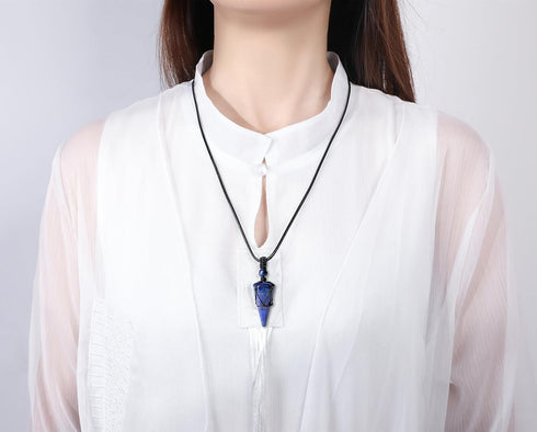 XIANNVXI Healing Crystal Stone Pointed Necklace Adjustable Black Rope Natural Gemstone Pendant Necklaces Jewelry for Men Women...