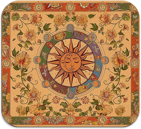 Boho Floral Sun Dish Drying Mat - Retro Boho Floral Sun and Moon Absorbent Dish Drying Mat for Kitchen Counter, Coffee Maker Mat for Countertops, ...