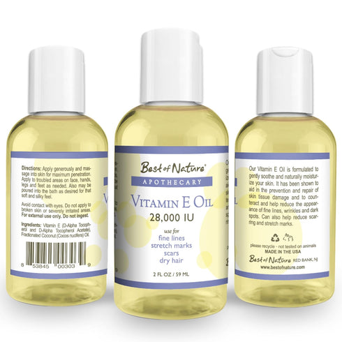 Best of Nature Vitamin E Oil – 100% Pure & Natural, Blend with Coconut Oil – Moisturizing Skin Oil for Face, Body, Hair & Scars – For Stretch Mark...