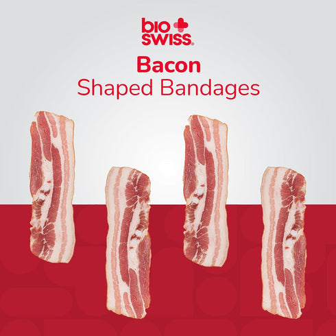 BioSwiss Bandages, Bacon Shaped Self Adhesive Bandage, Latex Free Sterile Wound Care, Fun First Aid Kit Supplies for Kids, 24 Count...