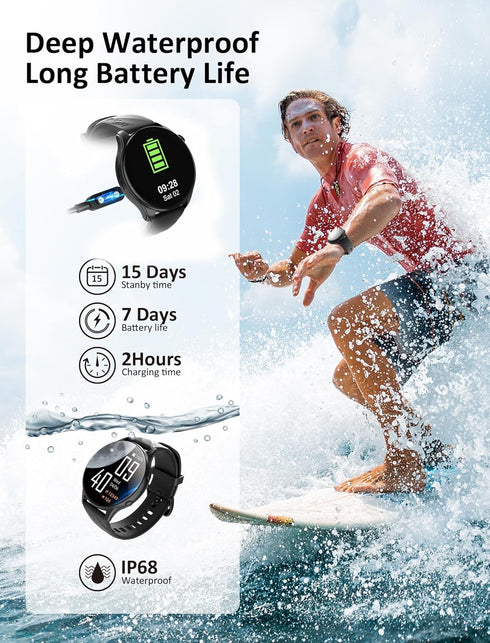 Kumi Smart Watch for Men, 1.43'' AMOLED Smartwatch, 24h Heart Rate Monitor, Sleep Monitor, 100+ Sport Modes, IP68 Waterproof Activity Tracker and ...