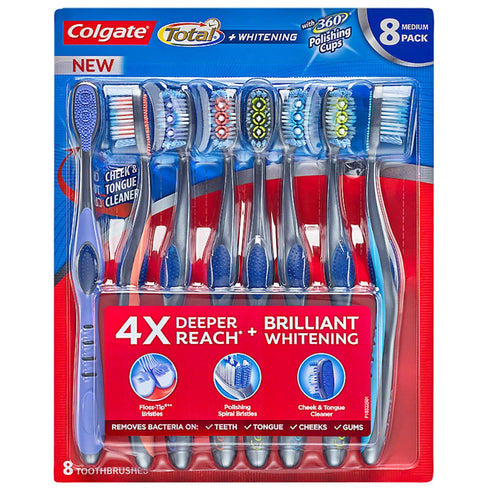 Colgate Total Plus Whitening with 360 Polishing Cups Medium Toothbrush, 8 Count...