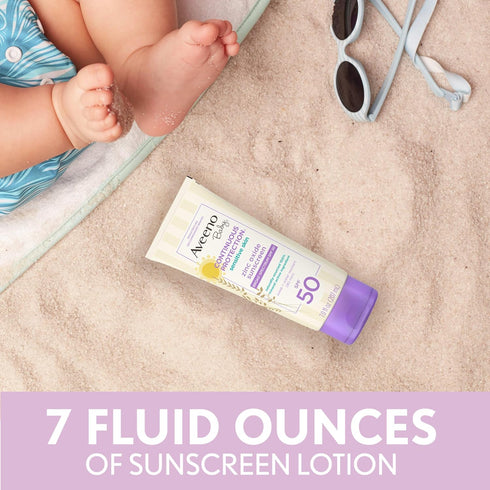 Aveeno Baby Continuous Protection Zinc Oxide Mineral Sunscreen Lotion for Sensitive Skin, Broad Spectrum SPF 50, Tear-Free, Sweat- & Water-Resista...