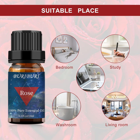 BURIBURI Rose Essential Oil for Diffuser, Massage, Soap, Candle, Perfume Making - 100% Pure, Undiluted, Natural, Organic Aromatherapy - 10ml - Rom...