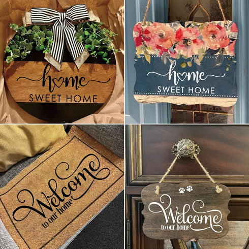 6 Pieces Welcome Stencils for Painting on Wood, Family Doormat Stencils Welcome Sign Templates for Painting Fabric Wall Wood Sign (Welcome-2)...