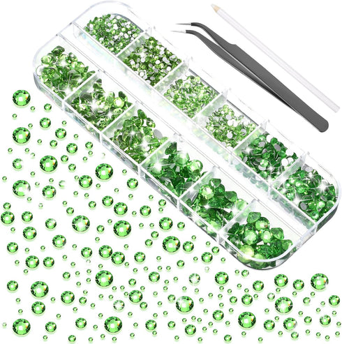 2000 Pieces Flat Back Gems Round Crystal Rhinestones 6 Sizes (1.5-6 Mm) with Pick up Tweezer and Rhinestones Picking Pen for Crafts Nail Face Art ...