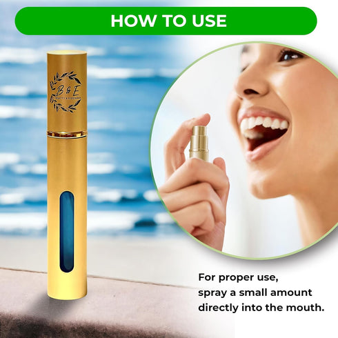 B & E Peppermint Breath Spray for Bad Breath - 0.34 oz Mint Mouth Freshener Spray - Compact Oral Care Spray for Dry Mouth - Gold Bottle...