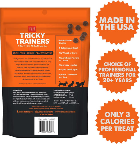 Cloud Star Tricky Trainers Chewy Grain Free Training Treats for Dogs, Made in the USA, Peanut Butter 12 oz....