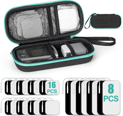 24 PCS Electrode Replacement Pads for TENS Unit & Portable Hard EVA Travel Case, Protective TENS & Accessories Carrying Case, Durable Shockproof &...